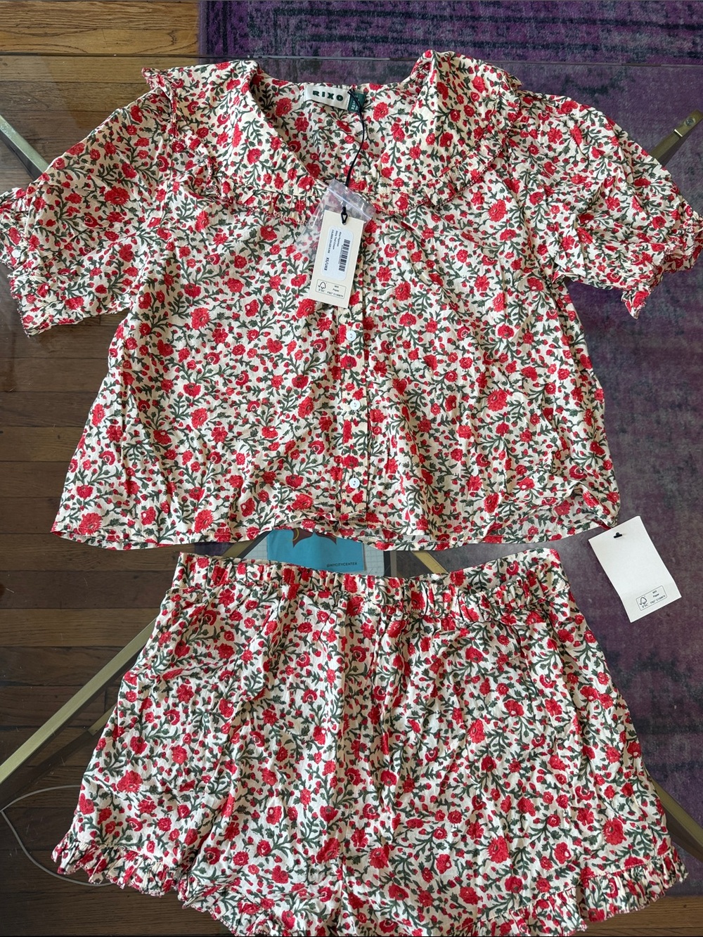 RIXO Red and Green Floral Two-Piece Crop Top & Shorts Set - Picture 3 of 3
